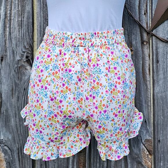 Ditzy Floral Ruffle Shorts TopShop Size 4 White Multi Rainbow Girly Flirty  NWT - Picture 4 of 8